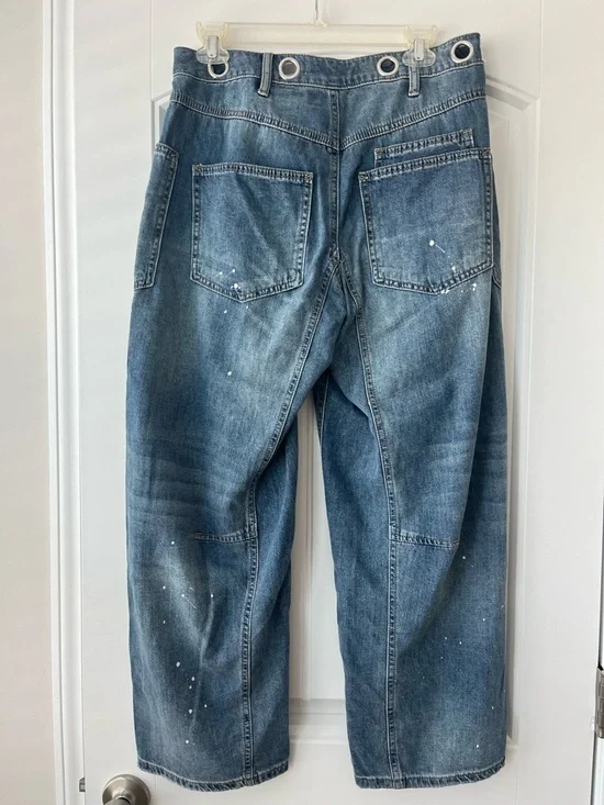 Altar'd State Womens Medium Blue Relaxed Barrel Denim Jeans - Picture 3 of 7